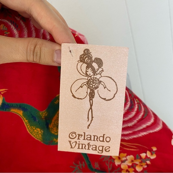 VTG Floral Peacock Mandarin Collar Jacket M 18”PTP Red Boho Chic Retro Artsy - Picture 15 of 16